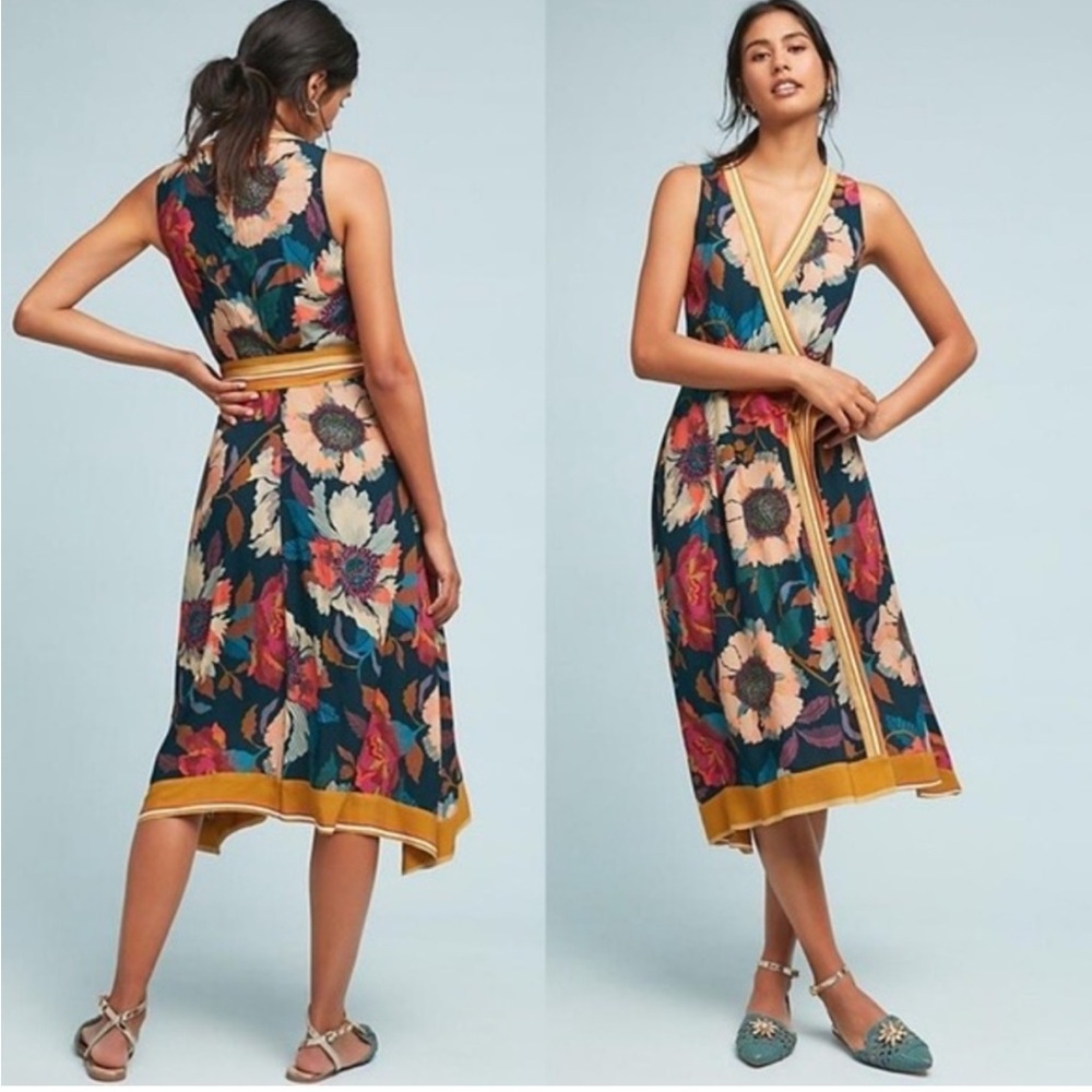 Anthropologie Maeve Botanica Faux Wrap Dress Size 0